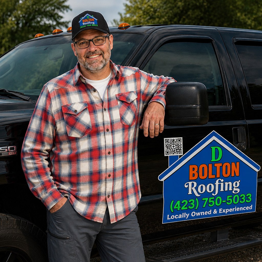 Daniel Bolton, owner of D Bolton Roofing, beside his company truck
